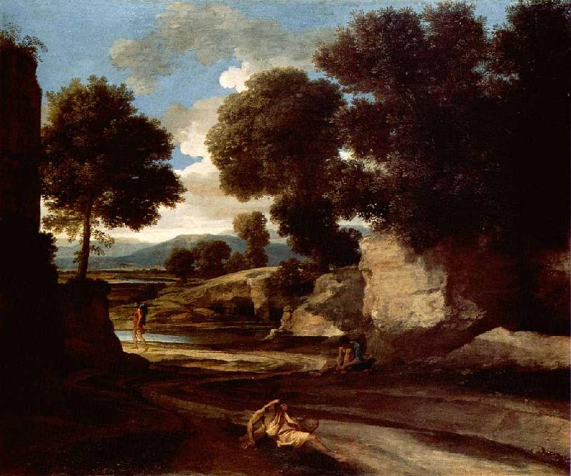 Nicolas Poussin Landscape with Travellers Resting oil painting image